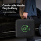 Black EV cable storage case with green charging logo and flat carry handle for carrying
