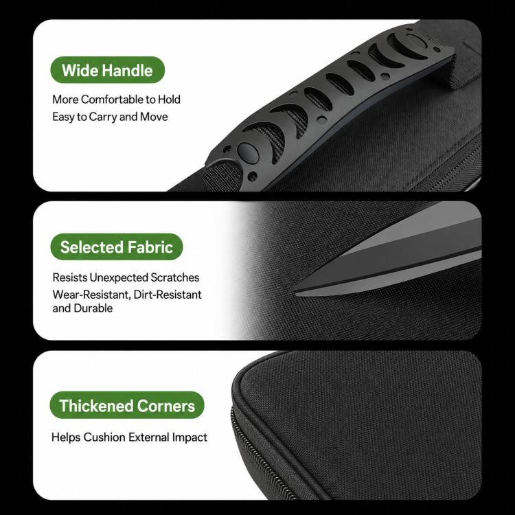 Black EV organizer case with reinforced corners, wide handle, zipper and durable fabric