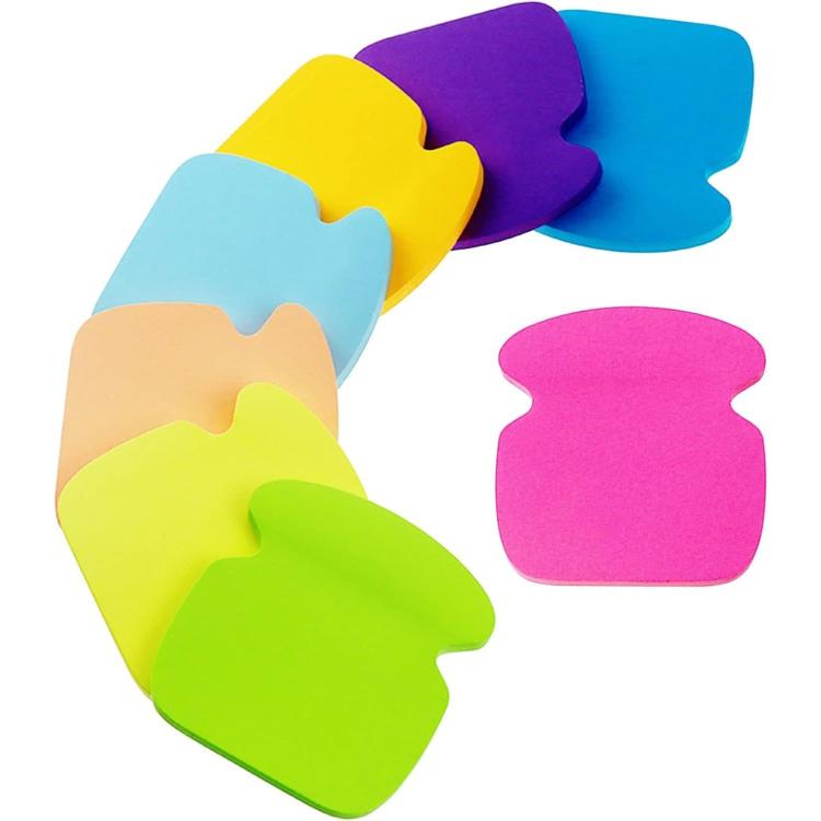 Colorful shaped sticky notes with heart and speech-bubble cutouts in bright pink and blue