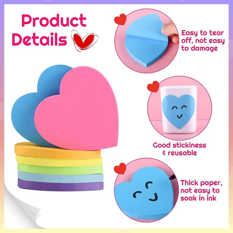 Heart-shaped and cloud-shaped sticky notes with cute faces, thick paper pads