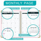 Planner monthly page spread with monthly tabs, note section, and holidays reminder