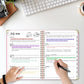 Lake blue spiral planner open to weekly pages with pen-written task notes