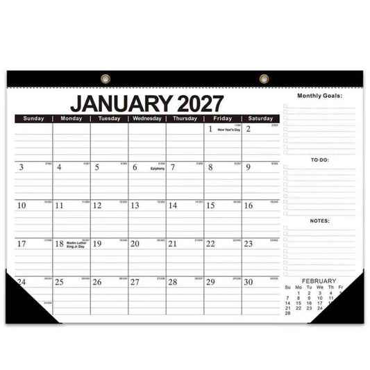 18 Months Jan 2027 - Jun 2028 Desk Calendar 17inch x 12inch Large Monthly Wall Calendar, Fresh Flower, European Style, Black Classic, Watercolor Florals, Fluid Style, Holiday Theme, Fresh Watercolor Style