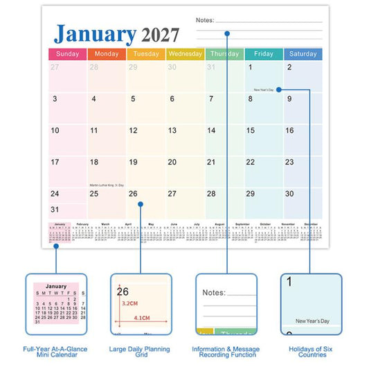 2027-2028 Magnetic Fridge Calendar Jan 2027 - Jun 2028 18 Months Monthly Calendar Pad