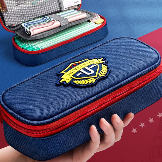 British Style Pencil Case Large Capacity 3-Compartment Pencil Pouch for Students