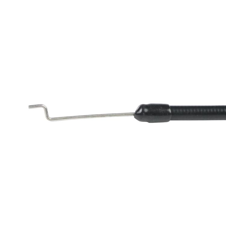 Straight metal end throttle cable with black connector and protective sleeve