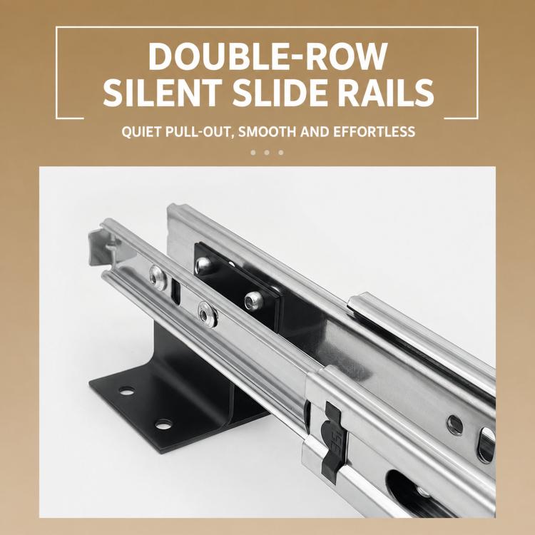 Slide-out closet pants rack with double-row silent slide rail hardware