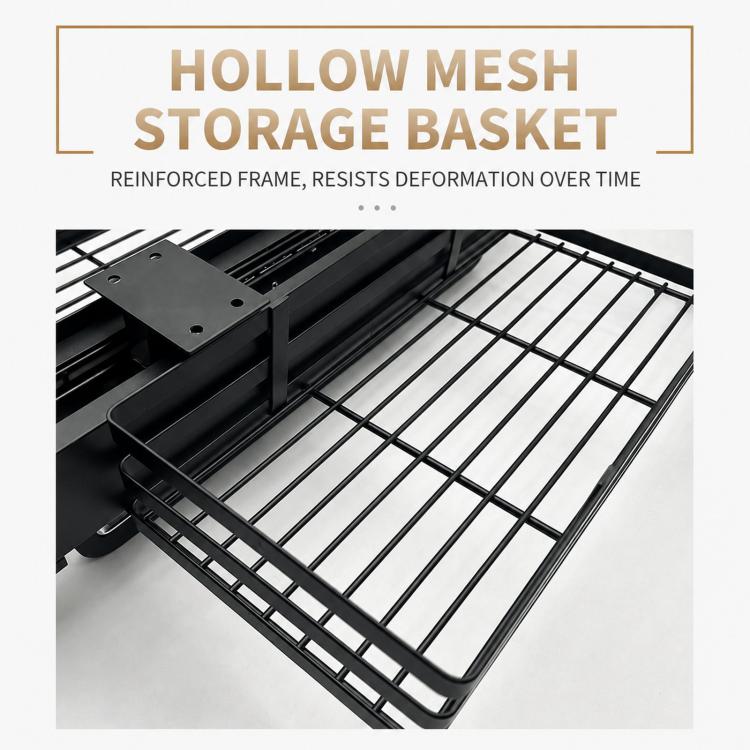 Slide-out closet pants rack with reinforced hollow mesh storage basket