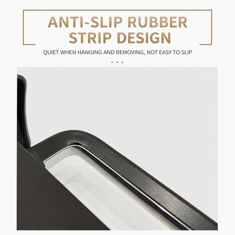 Slide-out closet pants rack with black anti-slip rubber rail strip