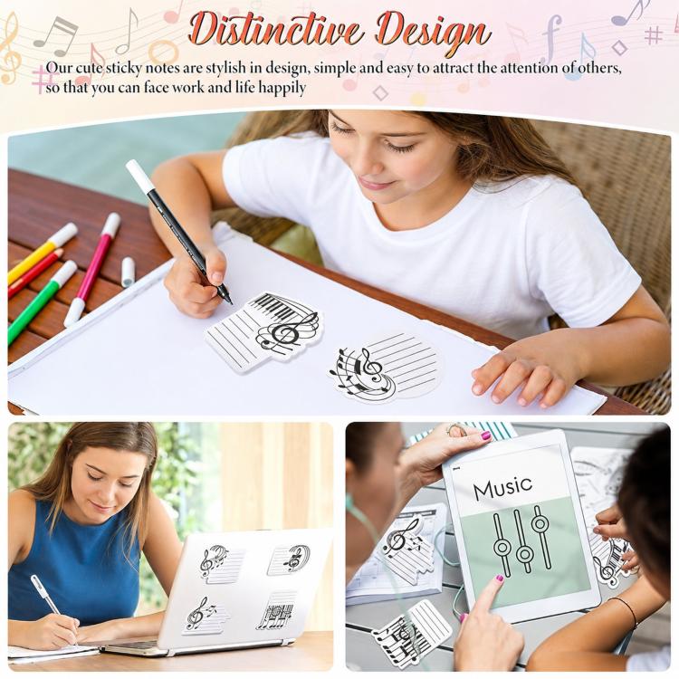 Sticky memo notes with music icons and staff lines, used for writing and planning