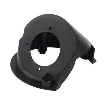 Black plastic filter housing with circular inlet opening