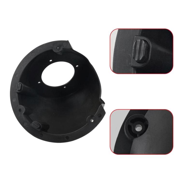 Black plastic filter housing base with bolt holes and clip detail