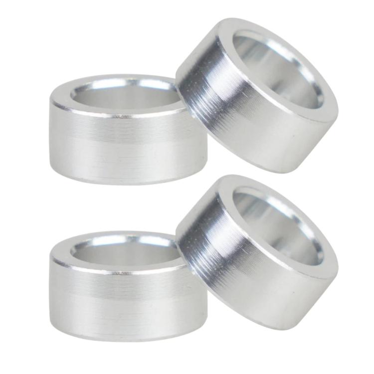 Steering shaft bushing set of 4 silver metal sleeves, side-by-side angled view