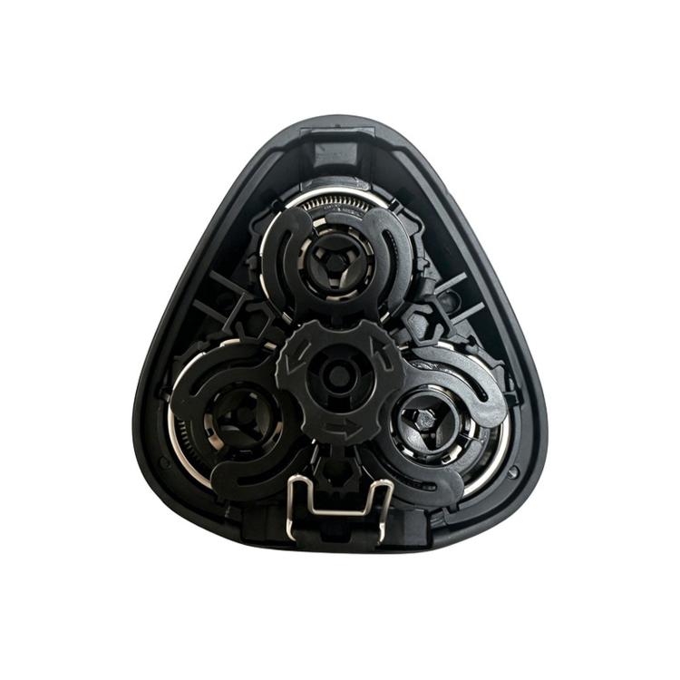 Philips shaver replacement head inner side, black triangular housing with metal parts