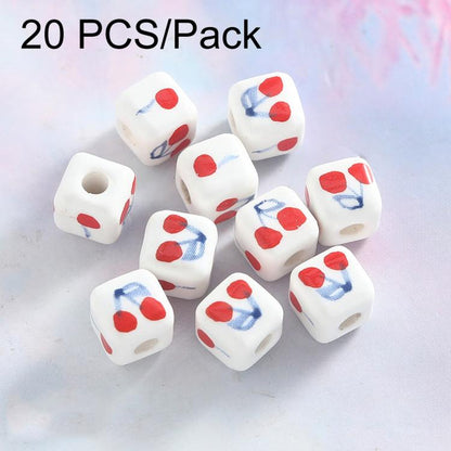 20 PCS/Pack Cherry Large-hole Square Ceramic Loose Bead Bracelet Accessory DIY Material, Small, Large