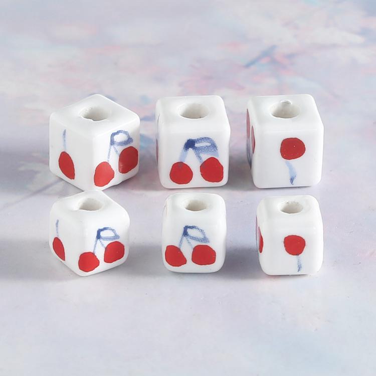 20 PCS/Pack Cherry Large-hole Square Ceramic Loose Bead Bracelet Accessory DIY Material, Small, Large