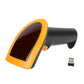 Handheld QR scanner with orange frame, black scan window and USB wireless dongle