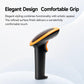 QR code scanner with comfortable grip, orange edge on black handle