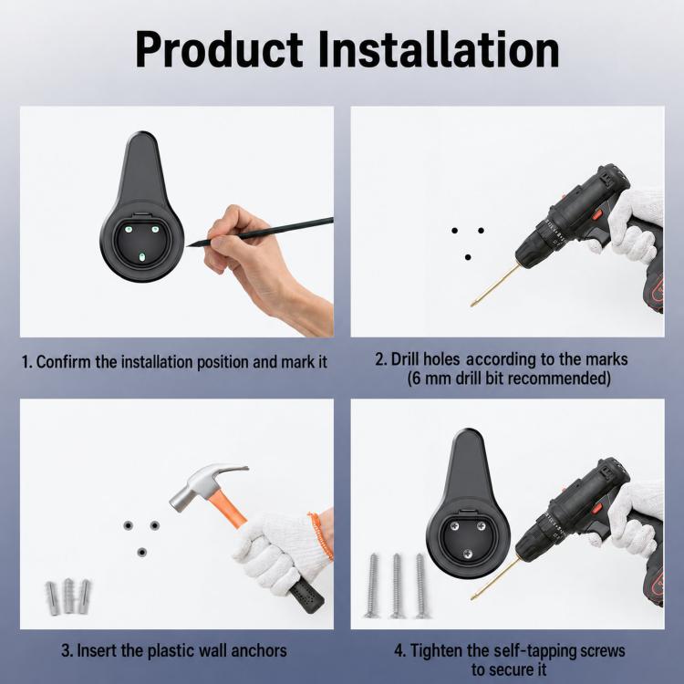 Black EV charger wall mount holster installed with mounting screws