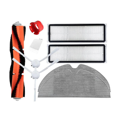 Robot vacuum replacement parts kit with roller brushes, filter, mop cloth, and side brushes
