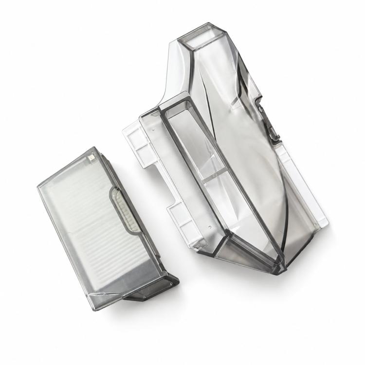 Robot vacuum dust bin and filter set with clear plastic bin and filter