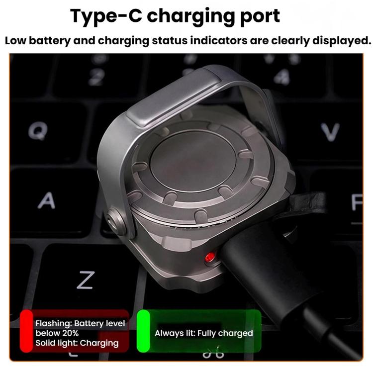 Mini Square Titanium Alloy EDC Flashlight Magnetic Type-C Rechargeable Portable Keychain