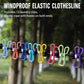 Outdoor clothesline rope with multicolored clips and end hooks