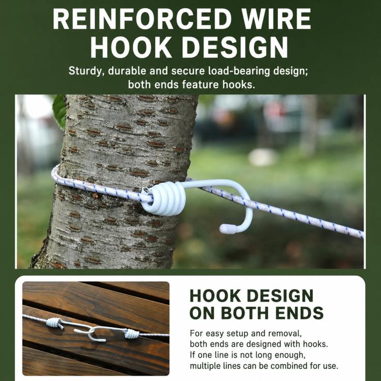 Clothesline rope with reinforced wire and hook end design
