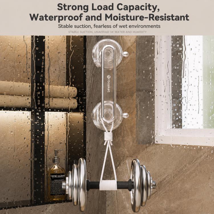Clear suction cup door handle with chrome base and suction cups on wet glass