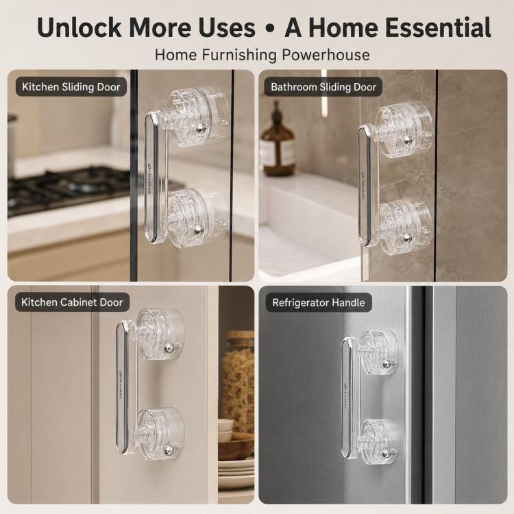 Drill-free glass door suction handle with clear suction cups on metal bar