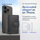 RFID blocking pop-up card wallet with black carbon fiber pattern and snap strap