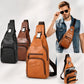 BULL CAPTAIN leather sling bag set in black, brown, and tan with front zip pocket