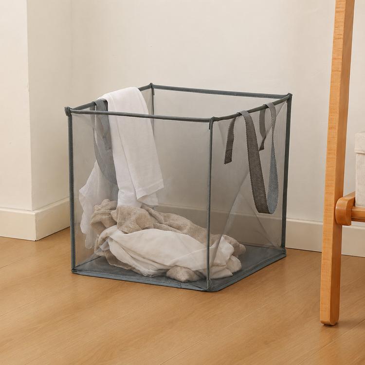Collapsible Mesh Laundry Hamper Portable Clothes Storage Basket With Handles, Single Layer Black, Single Layer White, Single Layer Gray, Double Layer Black, Double Layer White