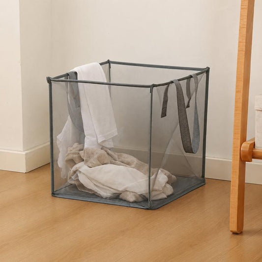 Collapsible Mesh Laundry Hamper Portable Clothes Storage Basket With Handles, Single Layer Black, Single Layer White, Single Layer Gray, Double Layer Black, Double Layer White