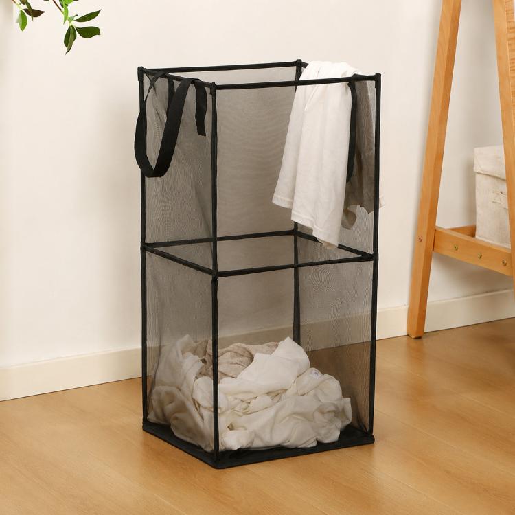 Collapsible Mesh Laundry Hamper Portable Clothes Storage Basket With Handles, Single Layer Black, Single Layer White, Single Layer Gray, Double Layer Black, Double Layer White