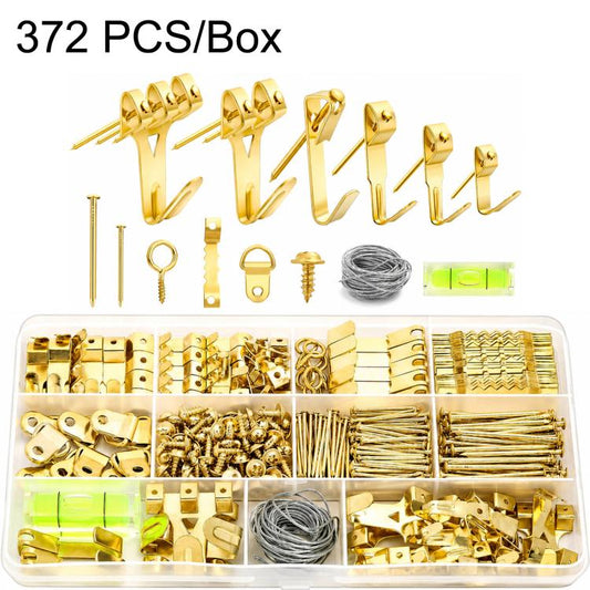 372 PCS/Box Picture Hanging Kit Heavy Duty Picture Hangers Hardware with Nails Steel Wire, 372 PCS/Box