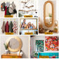 Picture hanging kit shown hanging pictures, a mirror, towels, and other wall items