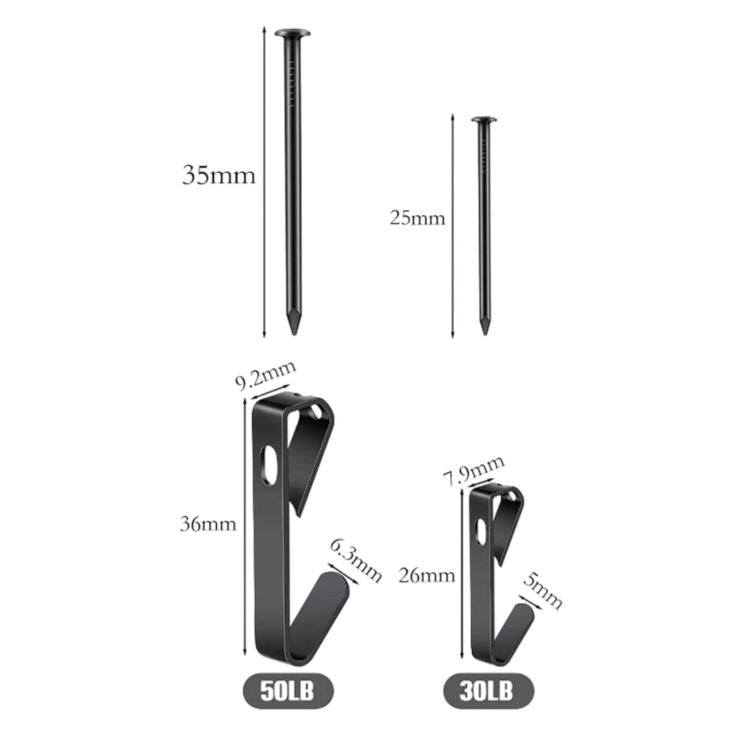 Picture Frame & Key Hanging Hook Set With Nails, Black
