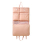Hanging travel clothes organizer bag, pink with multiple padded compartments and hanging straps