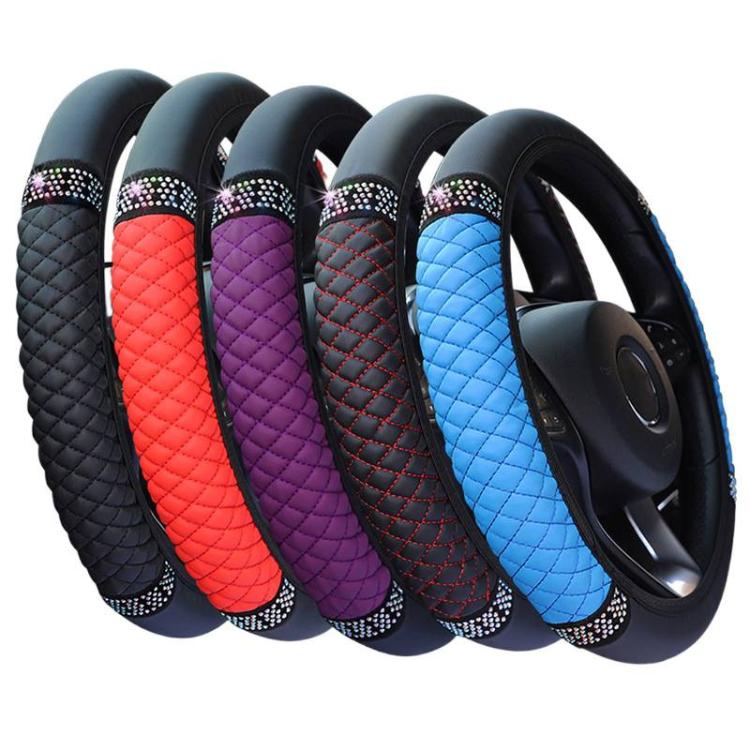 Set of quilted steering wheel covers in multiple colors with rhinestone studded trim