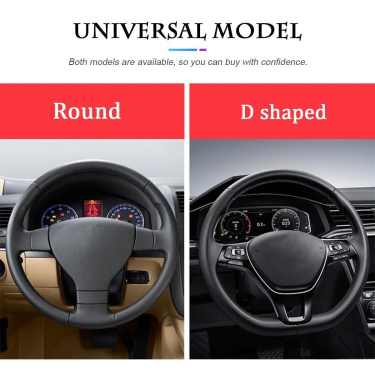 Universal steering wheel covers showing round and D-shaped fit, black with rhinestone trim