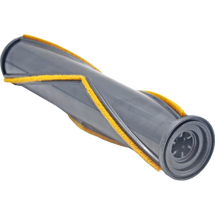 Replacement roller brush with gray housing and yellow bristle strip, end cap wheel