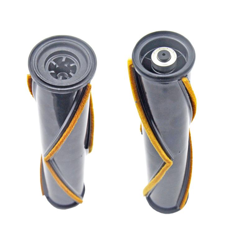 Replacement roller brush end views with gray caps and yellow bristle trim