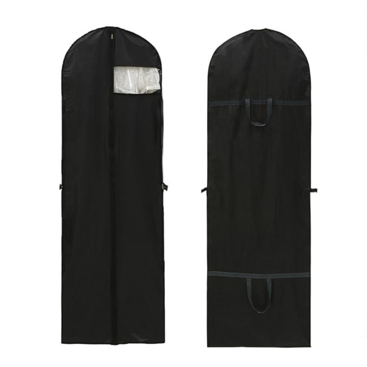 Black garment bag with arched top and black trim, dust cover storage cover
