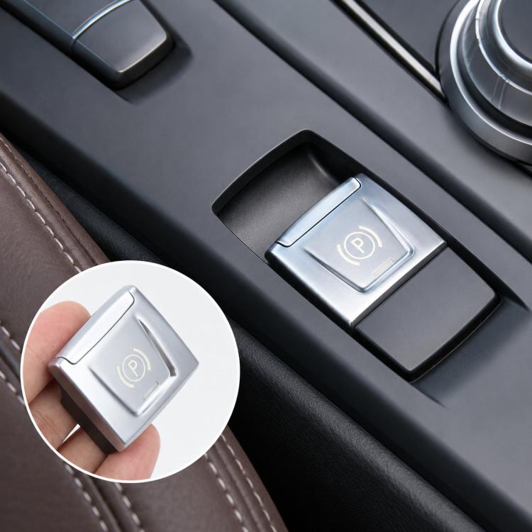 Electronic parking brake button replacement, silver with P parking icon and light trim