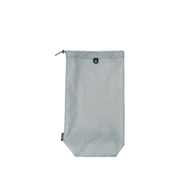 Waterproof drawstring shoe storage pouch in grey, with drawstring cords and grommet