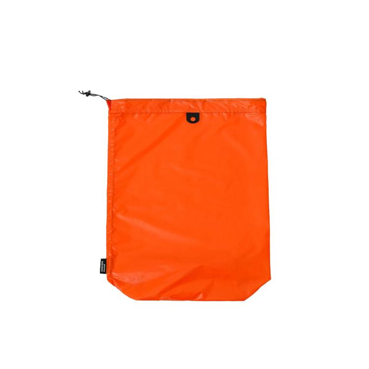 Waterproof drawstring shoe storage pouch, bright orange, top grommet and drawstring closure