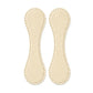 Pair of beige leather-style magnetic hem clips with stitched teardrop shape