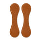 Pair of brown leather-style magnetic hem clips with stitched teardrop shape