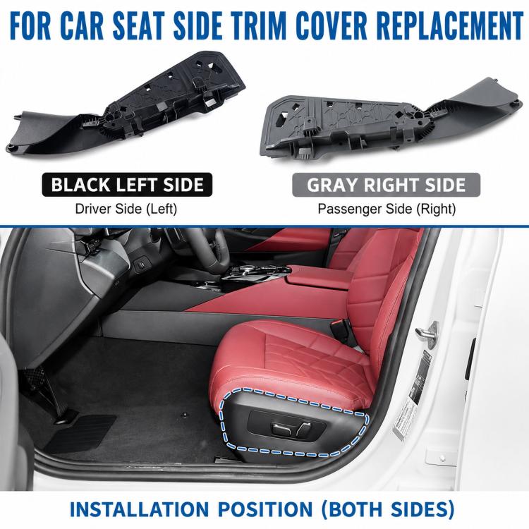 Car seat side trim cover replacement: black left and gray right bracket covers